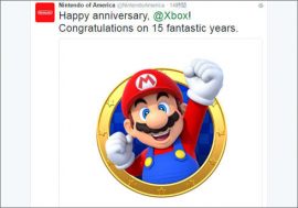 マイクロソフトの「Xbox」15周年をマリオがお祝い!?　米任天堂がTwitterで祝福の投稿！【ざっくりゲームニュース】